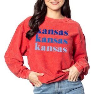 Kansas Jayhawks Red Corded Classic Crew Sweatshirt